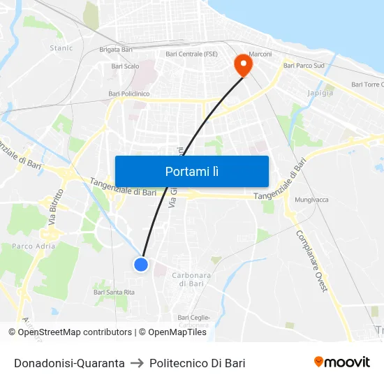 Donadonisi-Quaranta to Politecnico Di Bari map