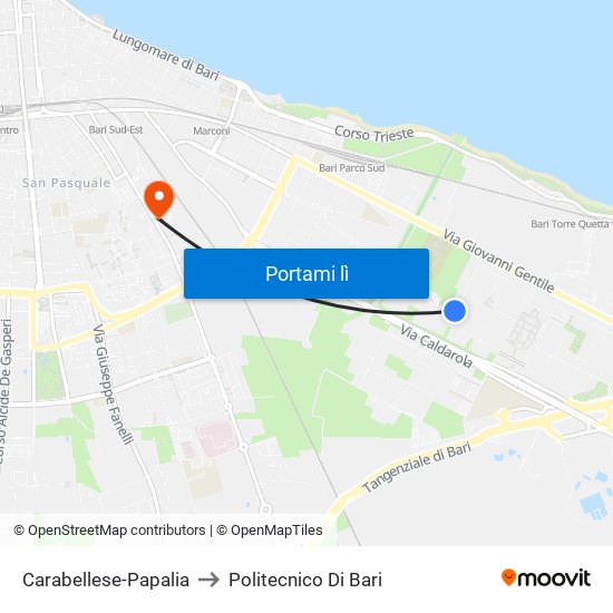 Carabellese-Papalia to Politecnico Di Bari map