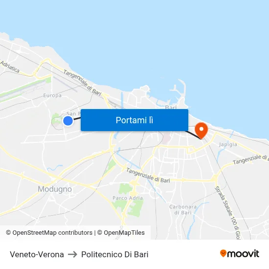 Veneto-Verona to Politecnico Di Bari map