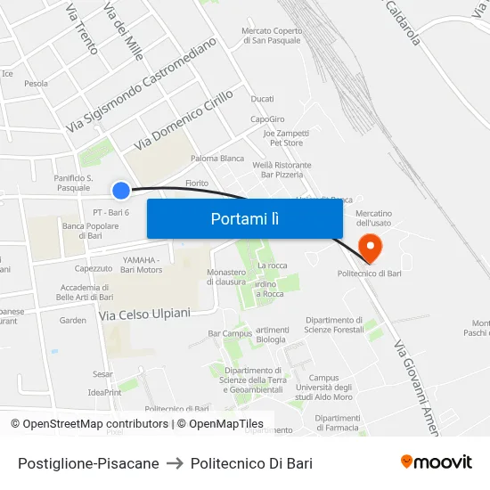 Postiglione-Pisacane to Politecnico Di Bari map