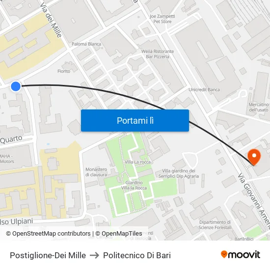 Postiglione-Deimille to Politecnico Di Bari map