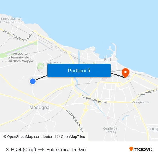 S. P. 54 (Cmp) to Politecnico Di Bari map