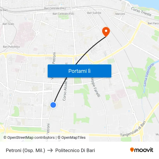 Petroni (Osp. Mil.) to Politecnico Di Bari map