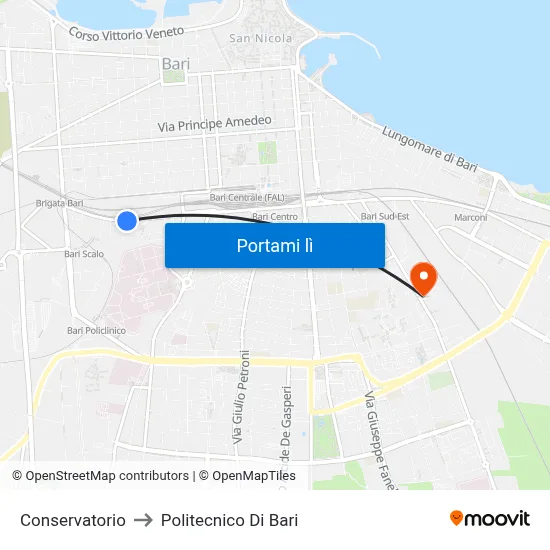 Conservatorio to Politecnico Di Bari map