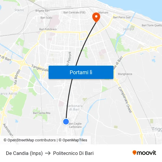 De Candia (Inps) to Politecnico Di Bari map