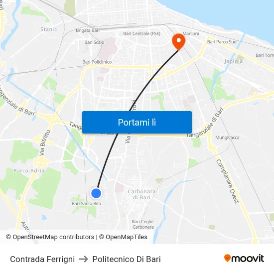Contrada Ferrigni to Politecnico Di Bari map