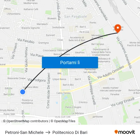 Petroni-San Michele to Politecnico Di Bari map