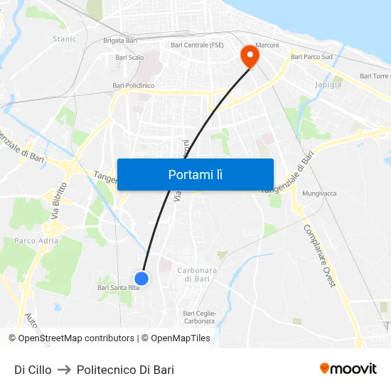 Di Cillo to Politecnico Di Bari map