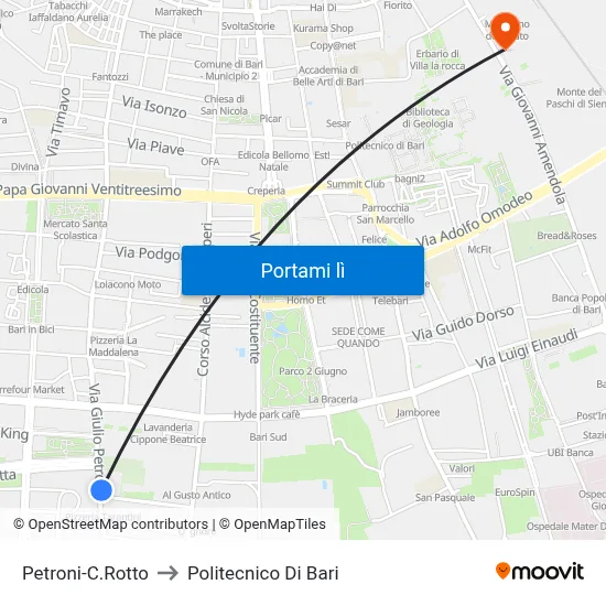 Petroni-C.Rotto to Politecnico Di Bari map