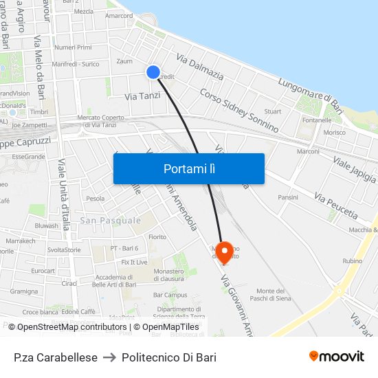 P.za  Carabellese to Politecnico Di Bari map