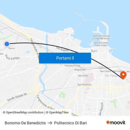 Bonomo-De Benedictis to Politecnico Di Bari map