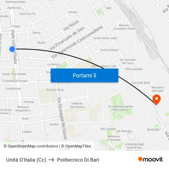Unità D'Italia (Cc) to Politecnico Di Bari map