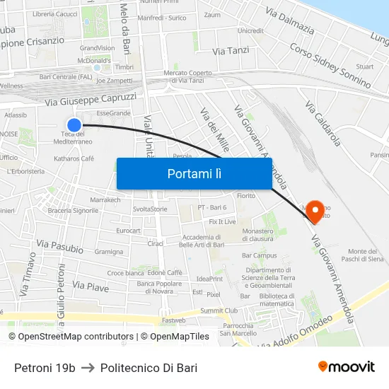 Petroni 19b to Politecnico Di Bari map