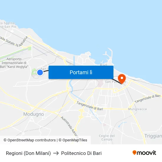 Regioni (Don Milani) to Politecnico Di Bari map