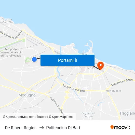 De Ribera-Regioni to Politecnico Di Bari map