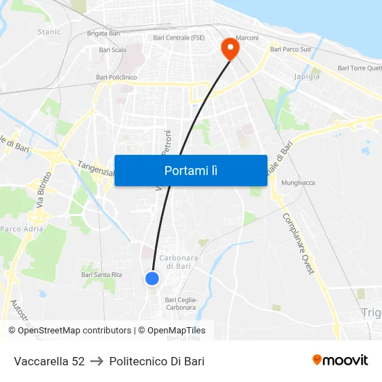 Vaccarella 52 to Politecnico Di Bari map