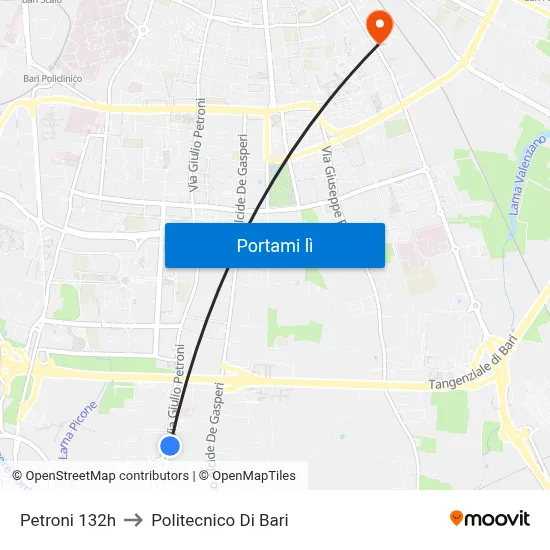 Petroni 132h to Politecnico Di Bari map