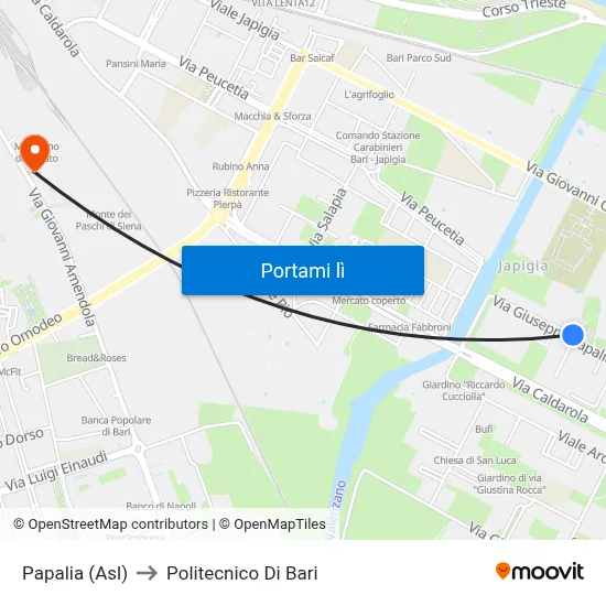 Papalia (Asl) to Politecnico Di Bari map
