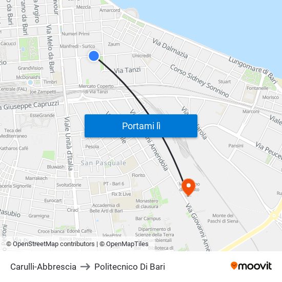 Carulli-Abbrescia to Politecnico Di Bari map