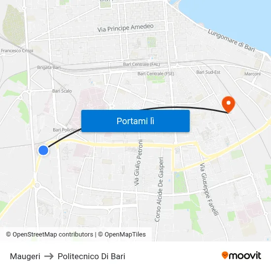 Maugeri to Politecnico Di Bari map