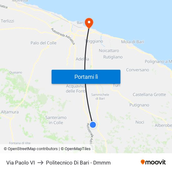 Via Paolo VI to Politecnico Di Bari - Dmmm map