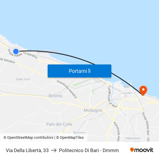 Via Della Libertà, 33 to Politecnico Di Bari - Dmmm map