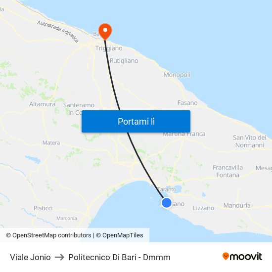 Viale Jonio to Politecnico Di Bari - Dmmm map
