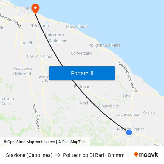 Stazione (Capolinea) to Politecnico Di Bari - Dmmm map