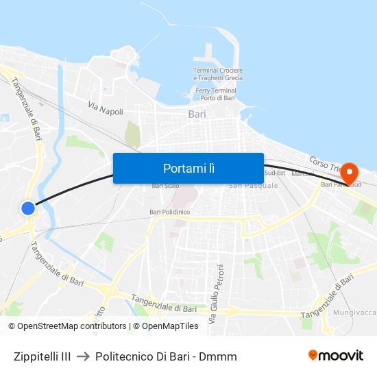 Zippitelli III to Politecnico Di Bari - Dmmm map