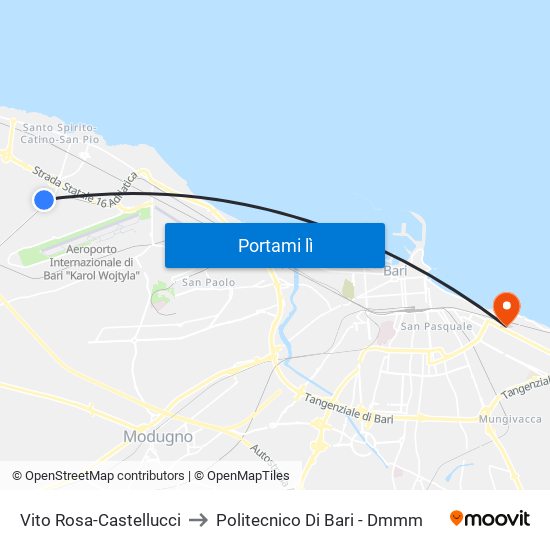 Vito Rosa-Castellucci to Politecnico Di Bari - Dmmm map