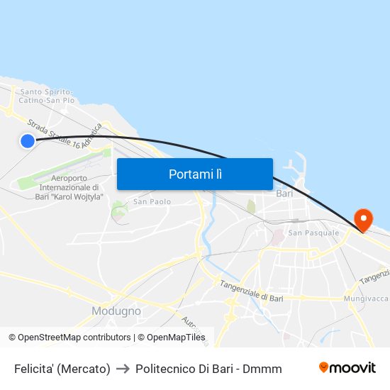 Felicita' (Mercato) to Politecnico Di Bari - Dmmm map