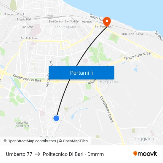 Umberto 77 to Politecnico Di Bari - Dmmm map