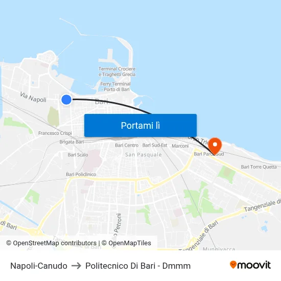 Napoli-Canudo to Politecnico Di Bari - Dmmm map