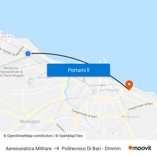 Aereounatica Militare to Politecnico Di Bari - Dmmm map