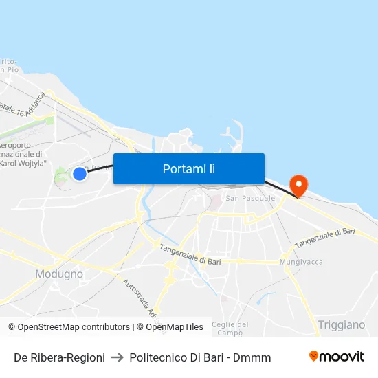 De Ribera-Regioni to Politecnico Di Bari - Dmmm map