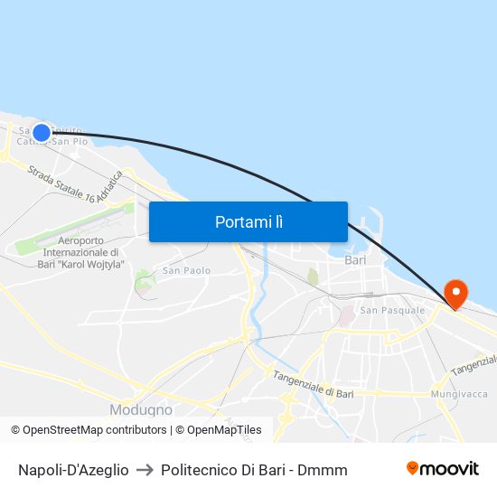 Napoli-D'Azeglio to Politecnico Di Bari - Dmmm map