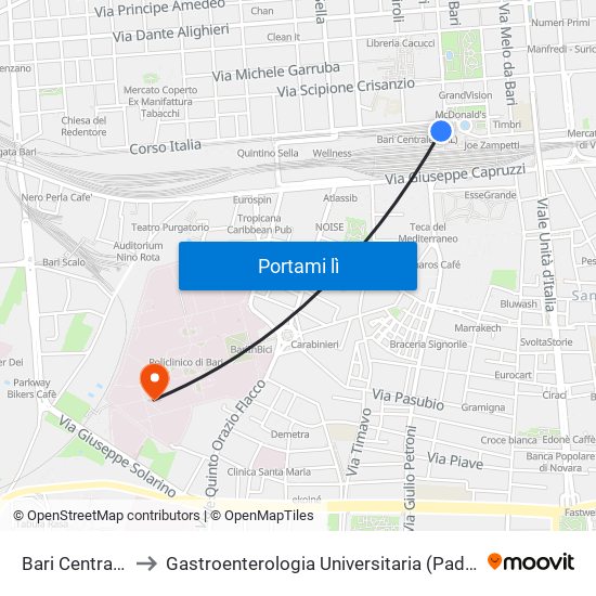 Bari Centrale (Fnb) to Gastroenterologia Universitaria (Padiglione D'Agostino) map