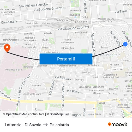 Lattanzio - Di Savoia to Psichiatria map