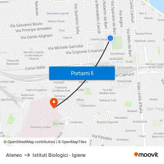 Ateneo to Istituti Biologici - Igiene map