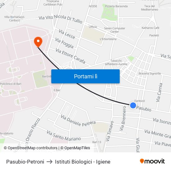 Pasubio-Petroni to Istituti Biologici - Igiene map