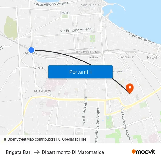 Brigata Bari to Dipartimento Di Matematica map