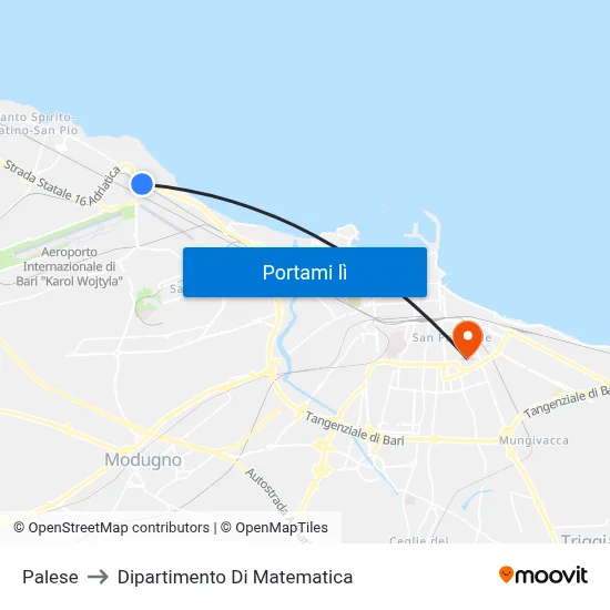 Palese to Dipartimento Di Matematica map