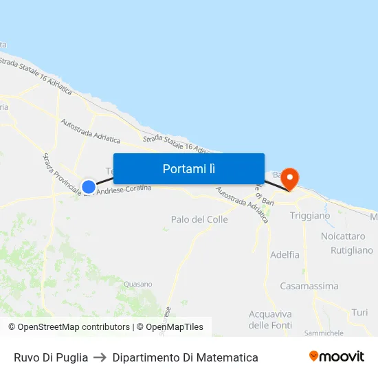 Ruvo Di Puglia to Dipartimento Di Matematica map