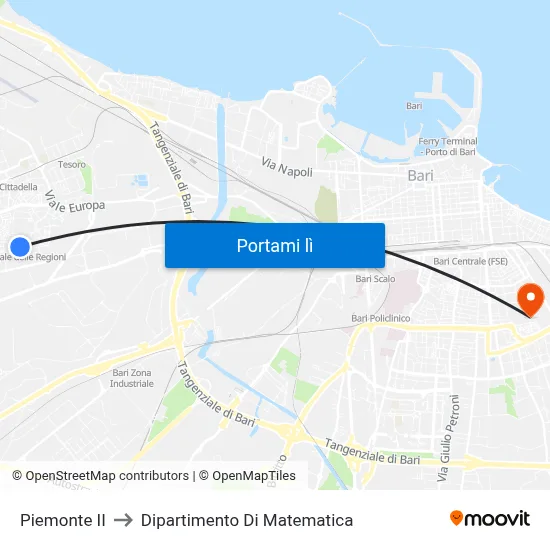 Piemonte II to Dipartimento Di Matematica map