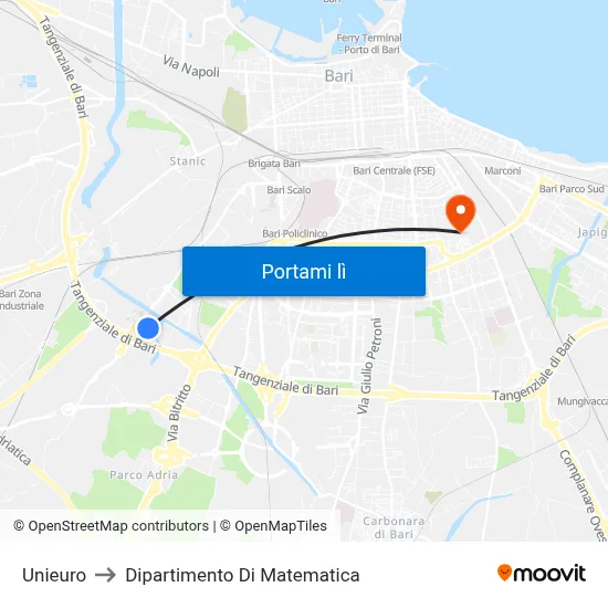 Unieuro to Dipartimento Di Matematica map
