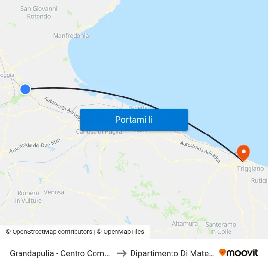 Grandapulia - Centro Commerciale to Dipartimento Di Matematica map