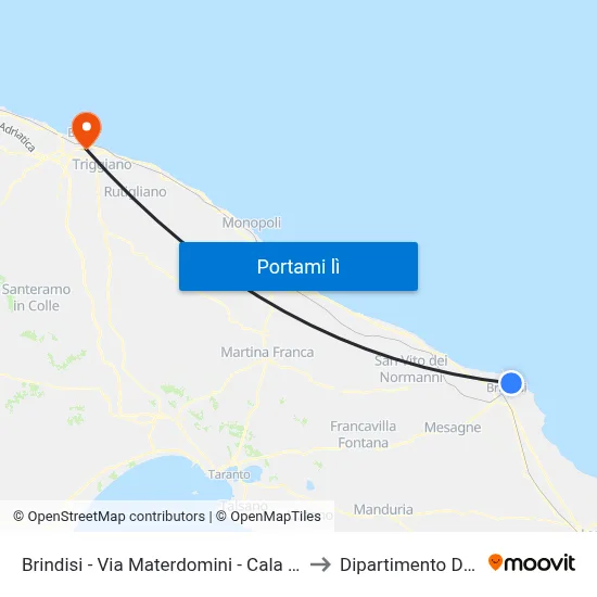 Brindisi - Via Materdomini - Cala Materdomini Dir. Casale to Dipartimento Di Matematica map