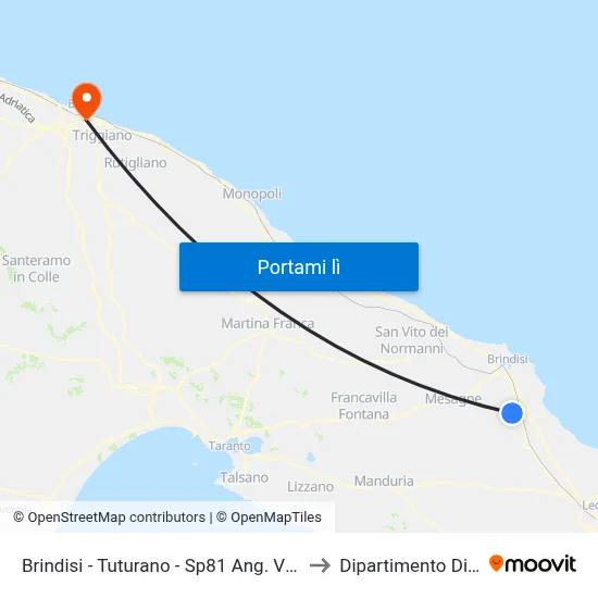 Brindisi - Tuturano - Sp81 Ang. Via Catalani Dir. Tuturano to Dipartimento Di Matematica map
