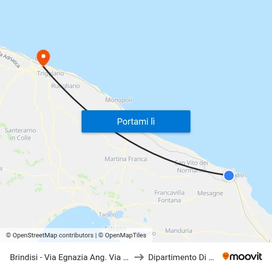 Brindisi - Via Egnazia Ang. Via Prati Dir. Via Serra to Dipartimento Di Matematica map