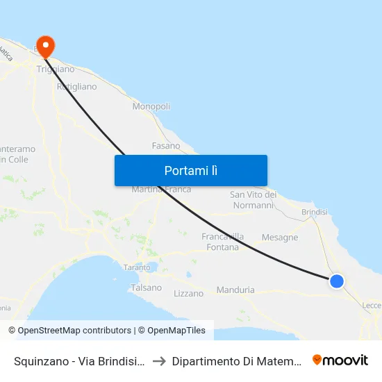 Squinzano - Via Brindisi 224 to Dipartimento Di Matematica map